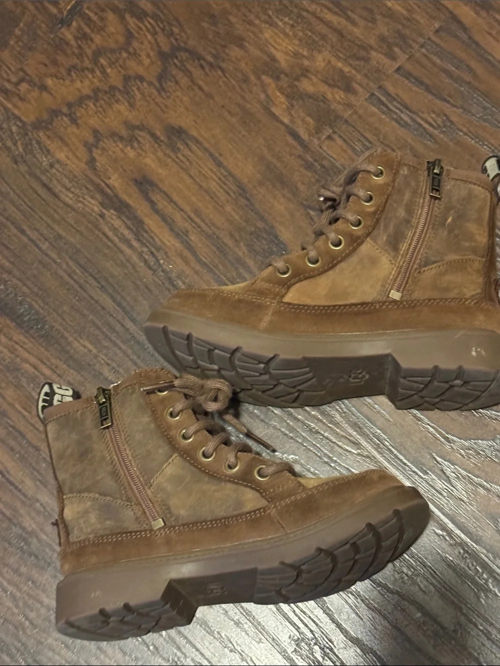 UGG Kids Brown Ankle Boots, w/ Side Zip